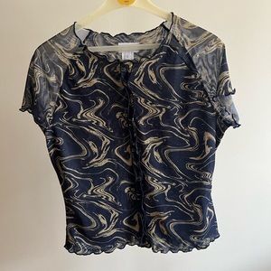 Mesh navy patterned y2k short sleeve top